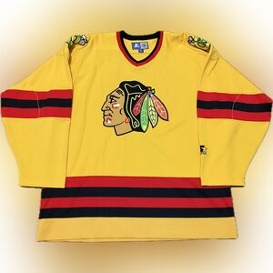 Chicago Blackhawks Blank Yellow Fashion Jersey Starter NHL Hockey Jersey Size XL